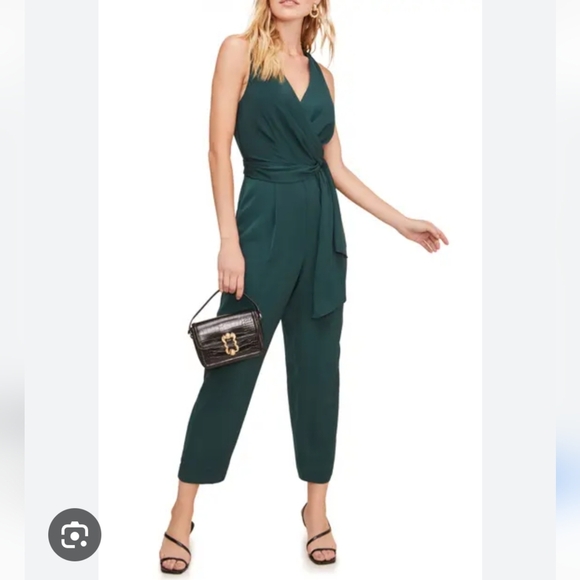 ASTR the Label Side Tie Jumpsuit Green Surplice V-Neck Wrap Style SIZE S - Picture 1 of 13